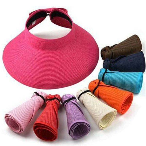 Женщины дамы лето Широкий Брим Roll Up Складная Sun Beach Стро Visor Hat Cap