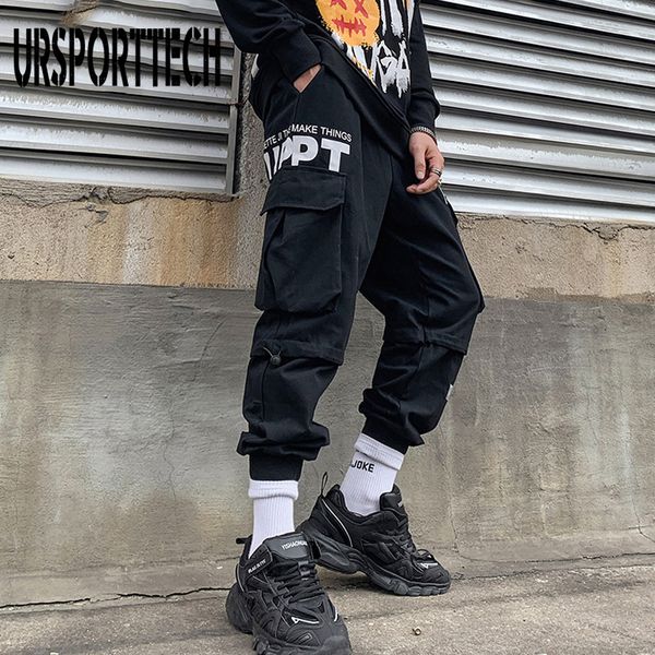 

ursporttech hip hop mens joggers pants harajuku sweatpants streetwear multi-pocket track pant cargo harem trousers hipster black