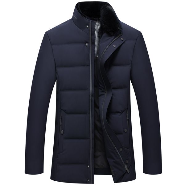 

winter men jacket thick detachable fur warm business stand collar 90% white duck down coat outerwear8908, Black