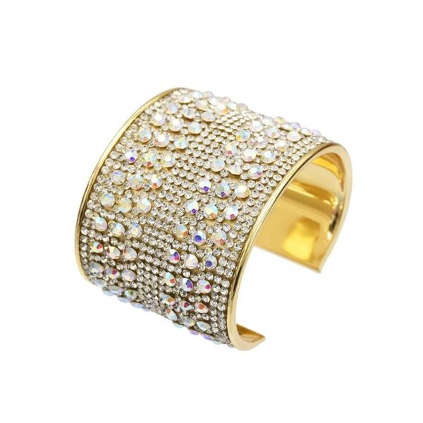 

luxury gypsy gold metal pulseiras crystal multi-row bangle & bracelet for women big cuff bangles statement party jewelry, Black