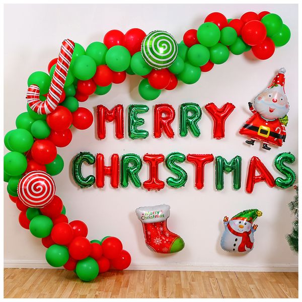 

118 sets of party gifts christmas banners party supplies scene decoration red green latex aluminum film christmas balloon supplies