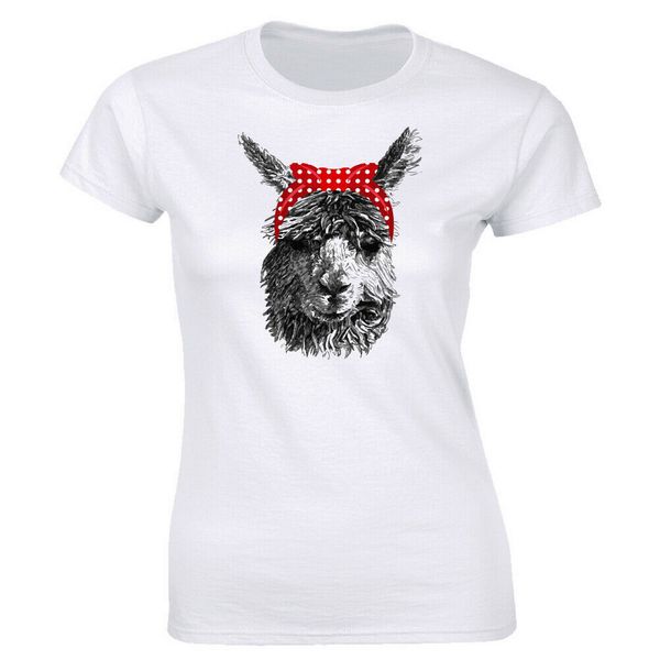 

llama with red polka dot ribbon t-shirt for women funny tee breathable tee shirt