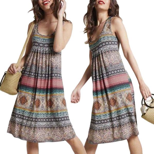 

s-5xl women dress summer 2020 beach casual dress dot butterfly floral printed boho sleeveless women clothing, Black;gray