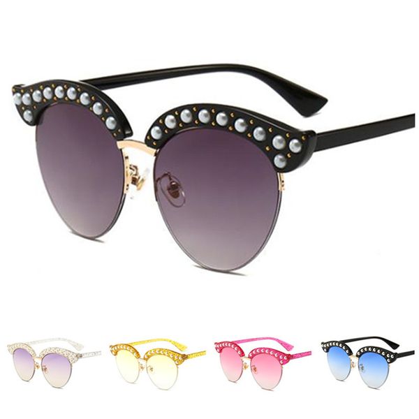 

fashion women sunglasses pearl eyebrows design sun glasse goggles anti-uv spectacles cat eye eyeglasses ornamental a, White;black