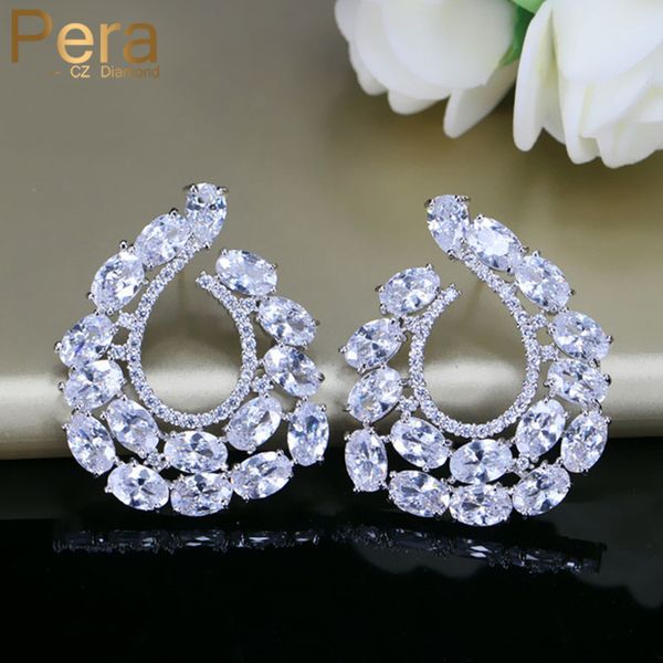 

pera cz 925 sterling silver pin jewelry trendy right and left symmetrical design big cuibc zirconia stud earrings for women e287, Golden;silver