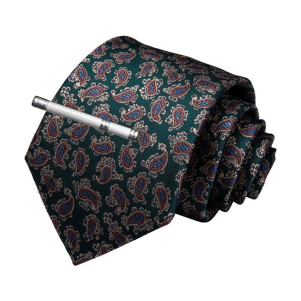 

bow ties designer quality men necktie green red paisley silk wedding tie for dibangu hanky cufflink clip set drop mj-7211, Black;gray