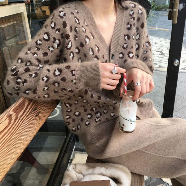 

knit single breasted coat women v-neck leopard cardigan sweaters casual long sleeve sweaters fashion, White;black