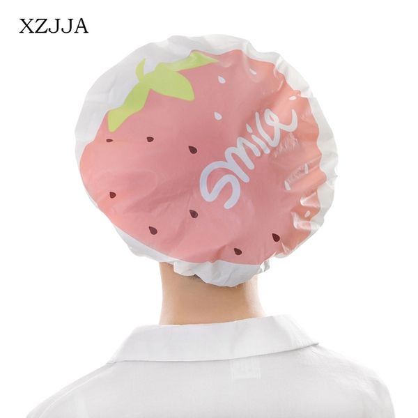 

shower caps cute cartoon fruit thicken waterproof bath cap home bathroom accessories elastic band hat for women hair protective