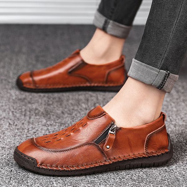 

cow two-layer leather shoes men's spring new large size shoes men's casual fashion all-match one-piece hair, Black