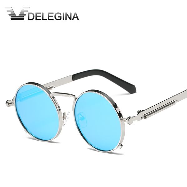 

delegina round steam punk sunglasses retro brand designer geek shades gothic glasses dj-7725, White;black