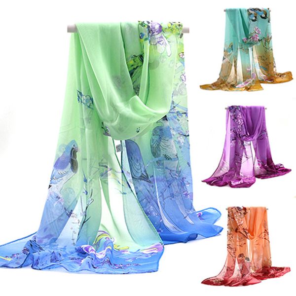 

2020 women chiffon floral printed designer scarf summer beach gradient plaid flower casual silk scarves long wrap