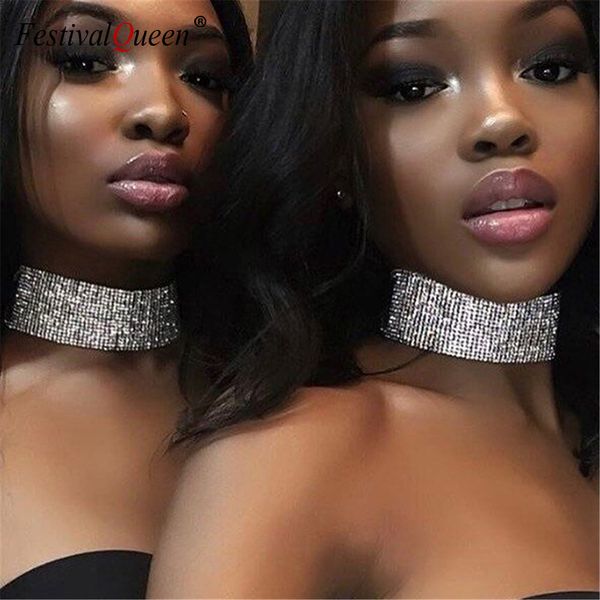 

chokers luxury glitter rhinestones choker wide collar chain necklace ladies bar night club jewelry accessories gifts for women 2021, Golden;silver