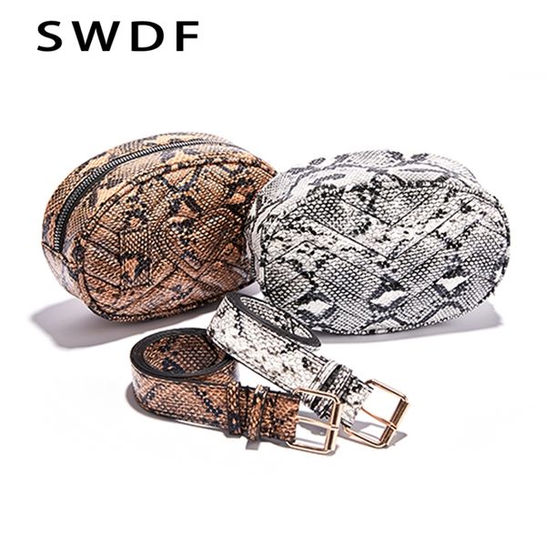 

swdf belt bag waist bag round fanny pack women leather handbag snake 2020 summer drop shipping