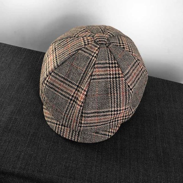 

2020 vintage men's cotton blend striped lattice newsboy caps flat octagonal golf driving hat accessories blm229, Blue;gray