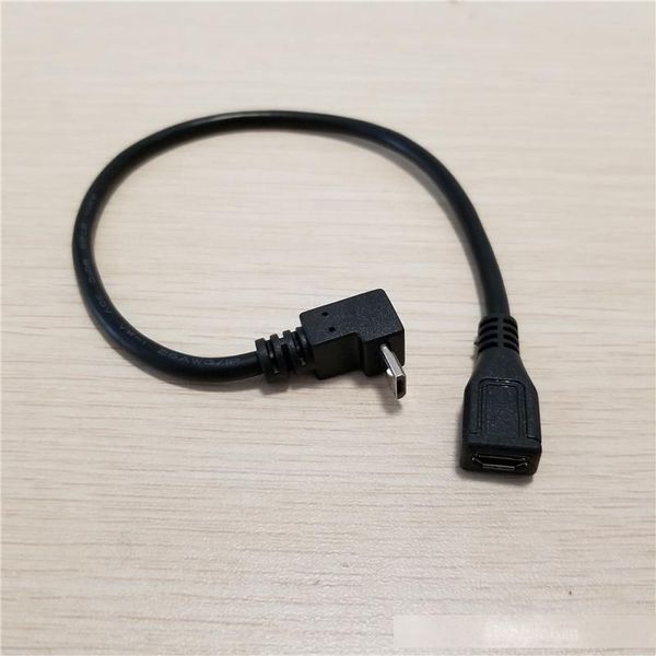 

10pcs/lot micro usb b 5pin upward right angle male to female extension data charging power cable blakc 25cm