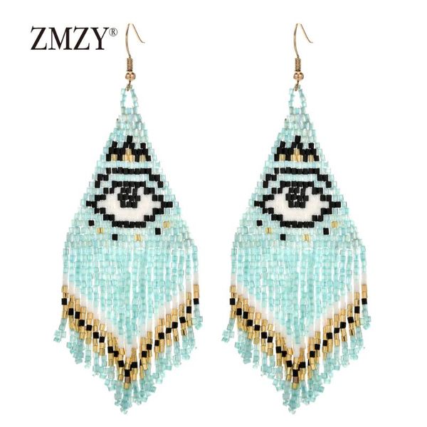 

dangle & chandelier zmzy big long bohemian evil eye earrings miyuki for women handmade weave delicas seed beads drop earring jewelry gift, Silver