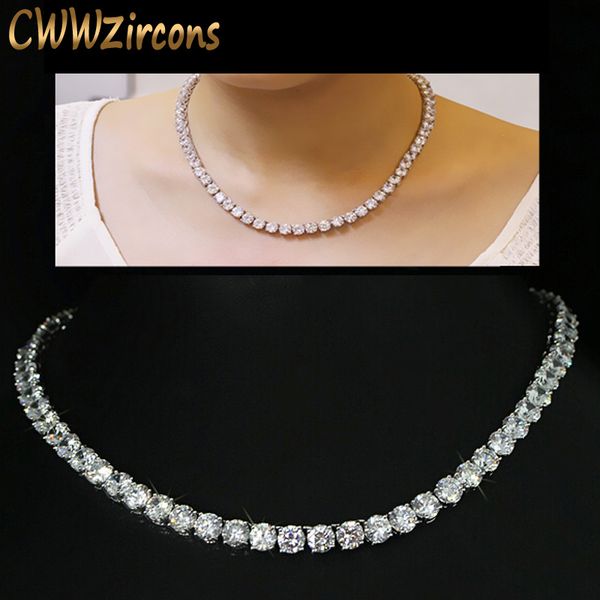 

chokers cwwzircons luxury sparkling 0.6 cm big cubic zirconia crystal round choker necklaces for women jewelry party cp044, Golden;silver
