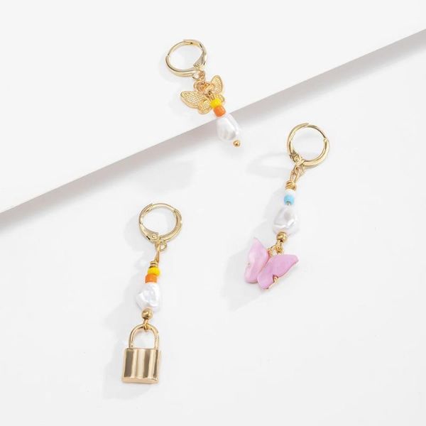 

hoop & huggie fashion personality earrings simple small clear retro suit butterfly lady, Golden;silver