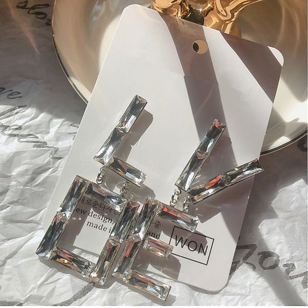 

aensoa 2020 creative design love letter drop earrings for women asymmetric ab super flash crystal rhinestone exaggerated jewelry, Silver