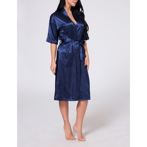 

women's sleepwear womens robe faux silk half sleeve kimono bath gown femal fashion solid color v-neck bathrobe and nightgown mujer pija, Black;red