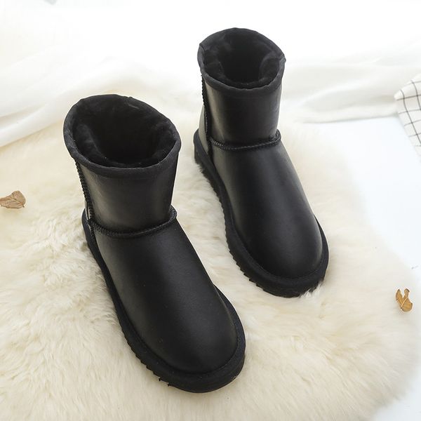

new classic 100% genuine sheepskin leather snow boots natural fur women boots warm winter ankle shoes for women, Black
