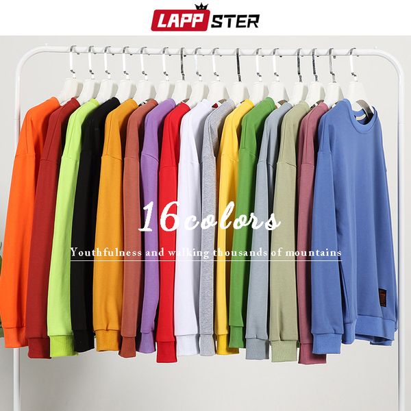 

lappster japanese streetwear colorful solid sweatshirts hoodies 2020 fall clothing mens korean loose hoodie hip hop white hoodie, Black