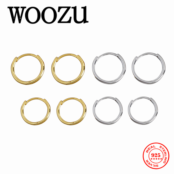 

woozu minimalist real 100% 925 sterling silver geometric round ear buckle for fashion women piercing hoop earrings jewelry gift, Golden;silver