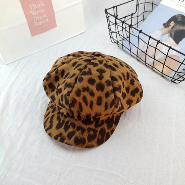

leopard print octagonal hat women autumn and winter fashion trendy newsboy hat personality retro duck tongue beret, Blue;gray