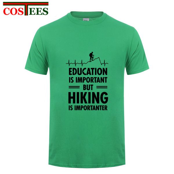 

interesting education is important but hiking is importanter t shirts men funny hiking heartbeat t-shirts custom loose tee shirt