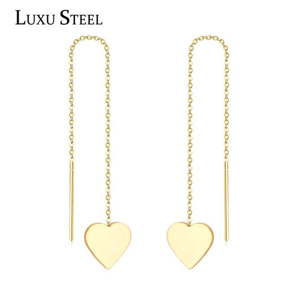 

luxusteel heart tassel chains drop earrings stainless steel minimalist geometry long earring collier bijoux, Silver