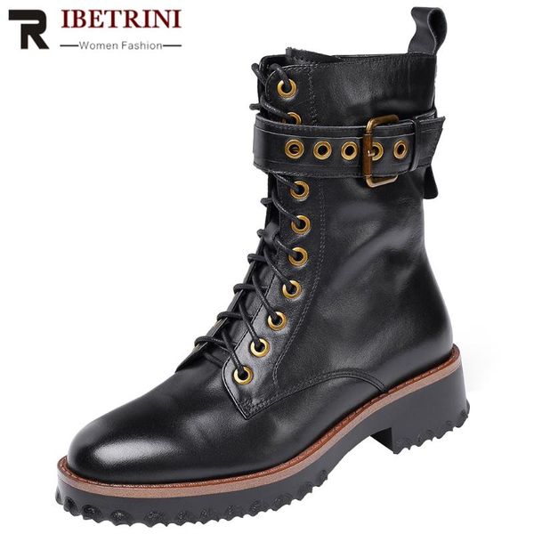 

ribetrini из натуральной кожи ретро женщин платформа пряжка узелок mid теленок обувь женщины дизайнерская сапоги шитье сапоги, Black