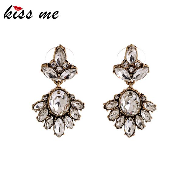 

brincos women's new year gift kiss me antique gold color transparent rhinestone earrings, Silver
