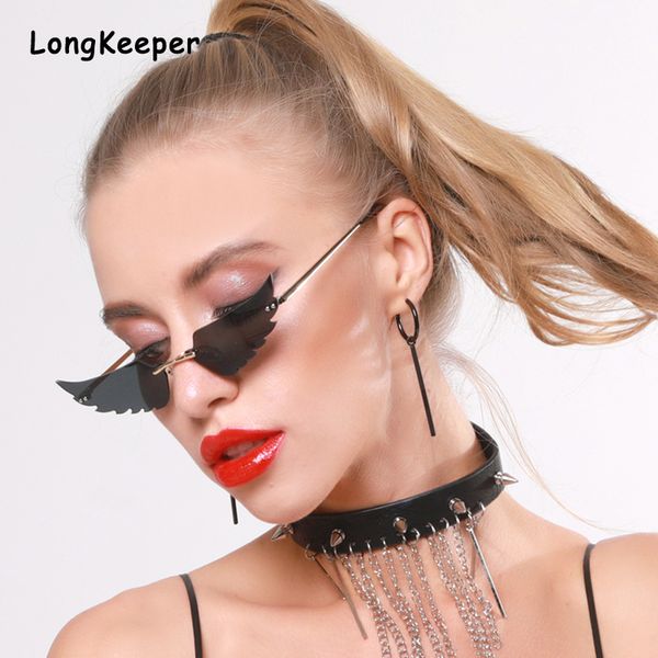 

sunglasses 2021 fashion rimless punk women men retro cat eye unique trend wing sun glasses ladies luxury vintage eyewear uv400, White;black