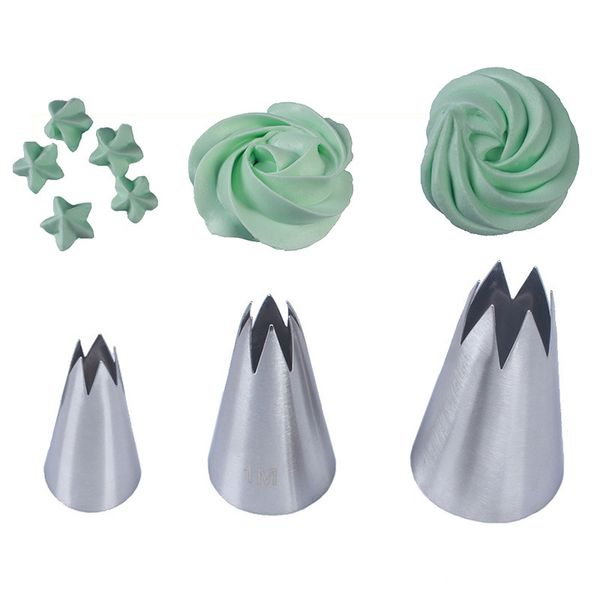 

kitchen gadgets multi purpose straight 6-tooth pastry nozzle fondant decor 3pcs/set cookies supplies silver 304 stainless steel