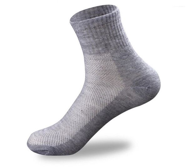 

stretch fitness mens socks casual homme mid calf length sock summer sports breathable mens socks solid color, Black