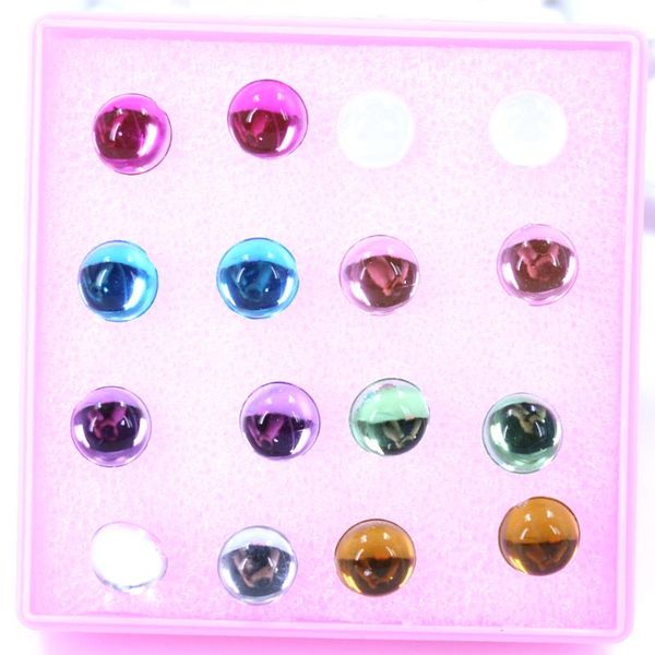 

stud factory simple design colorful resin round plastic earring imitation crystal ear studs 8pairs/lot, Golden;silver
