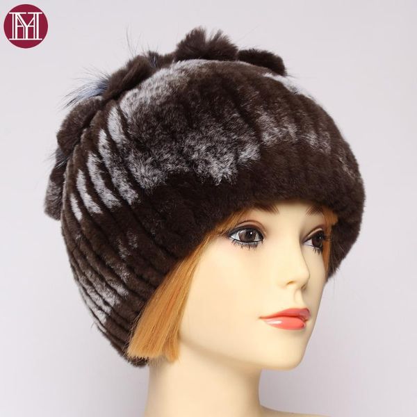 

beanie/skull caps winter lady good elastic 100% real fur hats women warm floral natural rex beanies hat hand-make genuine, Blue;gray