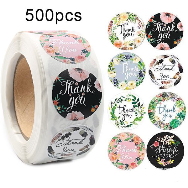 

amais 500pcs/roll circle thank you stickers seal labels flower food sticker handmade stationery for supporting my small busine