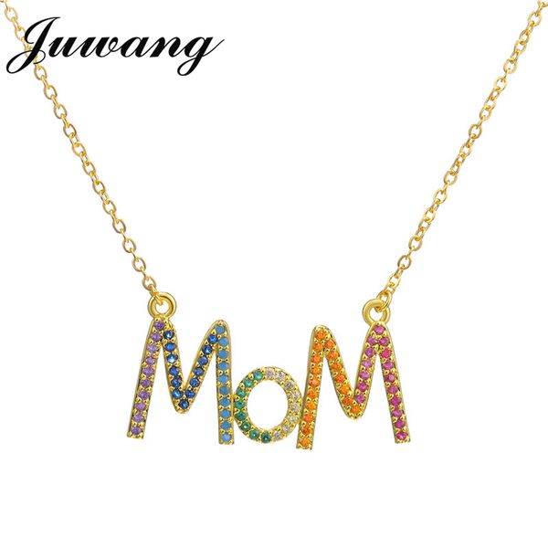 

chains juwang multicolor fashion 'mom' charm gold pendant necklace micro pave zircon initial letter necklaces couple name, Silver