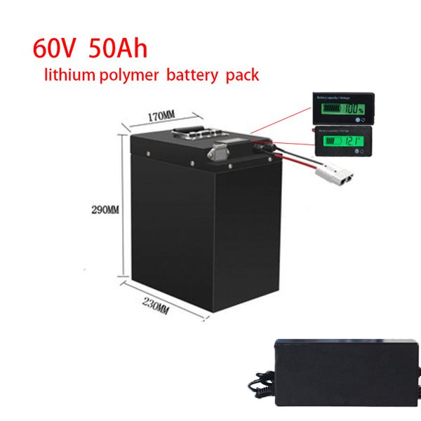 60V 50Ah lítio 60v bateria de polímero BMS 16S para 3000w motor de inversor bicicleta de scooter solor carro + carregador 5A elétrico