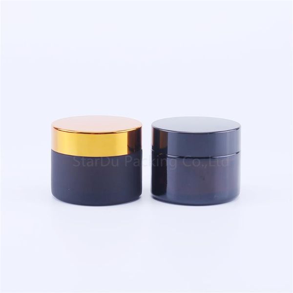 

storage bottles & jars 50g amber glass cream cosmetic packaging with lid plastic caps inner liners round empty small 100pcs