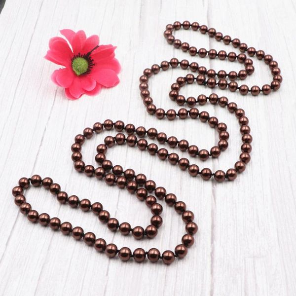 

chains vintage simulated pearl long chain necklace for women coffee round glass shell pearls necklaces trendy kolye jewelry 56" a965, Silver