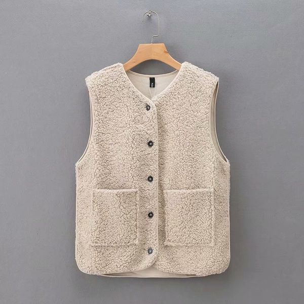

women's vests omikron korean style solid sleeveless winter keep warm woolen vest coat single women breasted loose thick fashion, Black;white