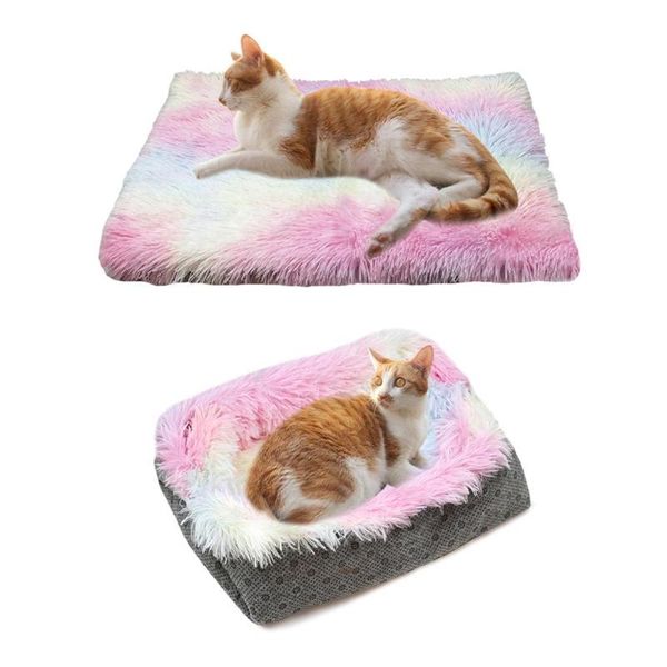 

square cat bed house soft long plush pet dog bed for dogs basket pet products cushion cat mat house animal sofa