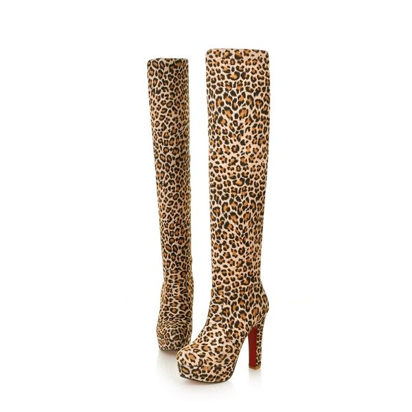 

slim-fit autumn and winter thigh high boots with thick soles and thick heels fashion women over the knee boots women, Black