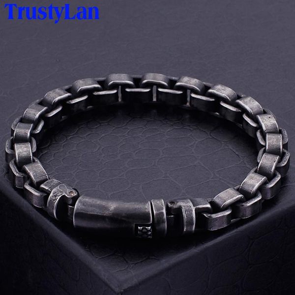 

trustylan solid black stainless steel men bracelet vintage jewelry chain link friendship mens bracelets & bangles 2020