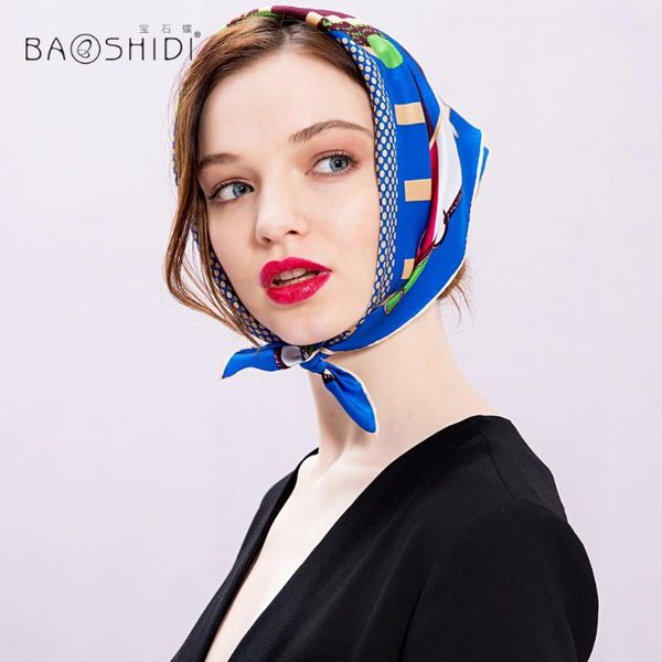 

scarves [baoshidi]100% silk scarf women,2021 fashion mini square neck scarves, handkerchief, spring summer scarfs, Blue;gray