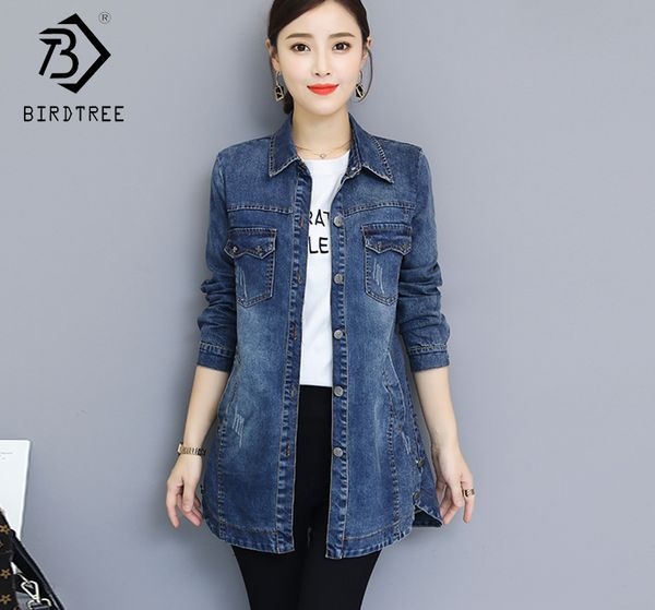 

women long denim jacket spring autumn plus size 3xl loose full sleeve fashion blue female casual girls outwear c80612l, Black
