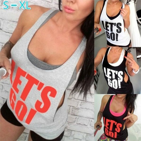 

ladies sport women wear tank -gym crossfit dance letter tank, White