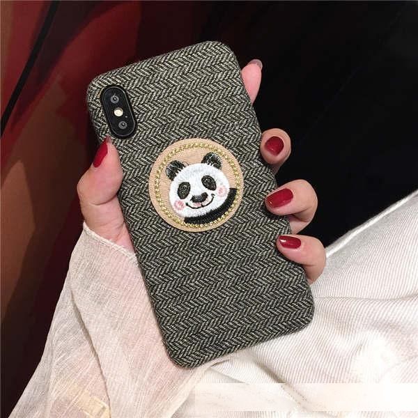 

cute cat rabbit panda phone case for iphone x 7 8 6 6s plus circle patch fabric back cover for iphone xs max xr cases